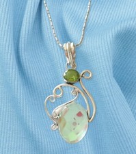 COLLANA TOPAZIO MISTICO SFACCETTATO PERIDOTO E ARGENTO 925, PENDENTE ART NOUVEAU