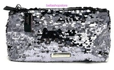 Borsa trucco Victoria's Secret Bling paillettes pochette grigio e nero nuova