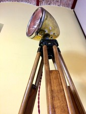 lampada treppiede da pavimento, faro da automobile Marchal, industrial, retró