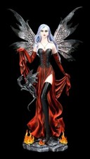 Statua Decorativa Di Fata Regina Degli Elfi Con Drago - Regina Del Fuoco