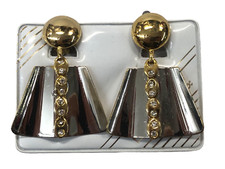 ORECCHINI PENDENTI ORO ARGENTO BRILLANTINI BIGIOTTERIA VINTAGE ANNI 70-90 CM 5,5