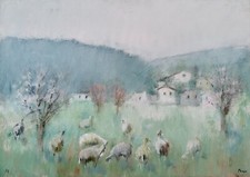 FERNANDO TROSO 50x70 olio su tela " Pastorale " 1972 paesaggio
