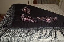 Scialle donna, Nero. Raso, Ricamo a  fiori, 80cm x 160 cm, come nuovo
