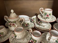 Servizio Tazzine Da Caffè In Porcellana Di Capodimonte Con Zuccheriera