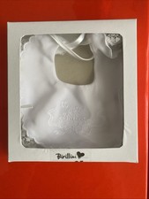 Bavetta Neonato 100% Seta Con Merletto Ricamo“ Il mio BATTESIMO “. Col.bianco