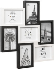 Cornice Portafoto Multipla Mosaico Legno MDF Porta Foto Parete Bianco Nero 7 Fot