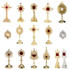 Reliquiario placcato oro argentato ottone ostensorio altare domestico pietre con apertura