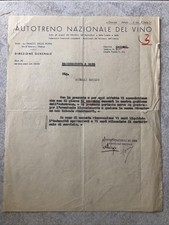 AUTOTRENO NAZIONALE DEL VINO documento datato 1934