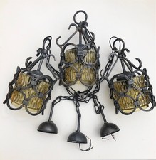 LOTTO DI TRE LAMPADARI IDENTICI IN FERRO BATTUTO E VETRO  DI ALTA QUALITA'  