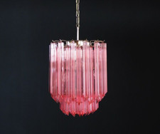Lampadario Quadriedri Murano - 47 prismi rosa