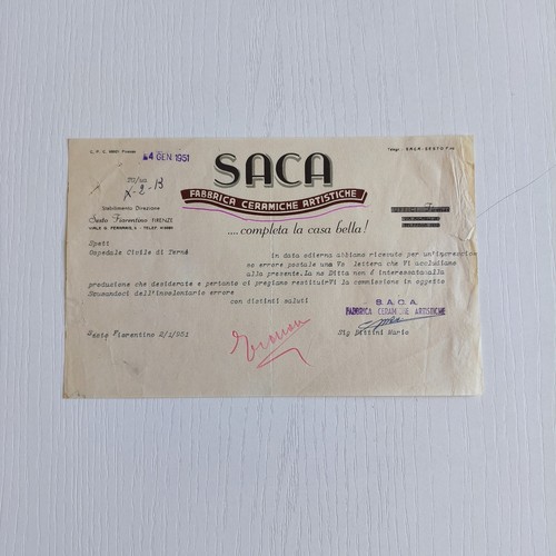 1951 saca fabbrica - saca, ceramiche