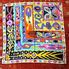 Sciarpa grande quadrata Emilio Pucci 85 cm 33" seta multicolore giallo rosa