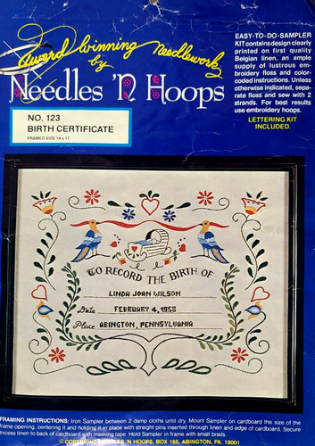 Kit ricamo certificato nascita