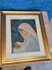 Dipinto Olio Su Tela Gargiulo Madonna Con Il Bambino Con Autentica Casa D'arte 