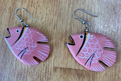 Orecchini pesce rosa dipinti - , a