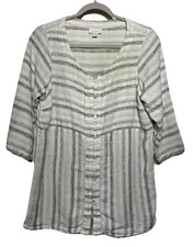 Camicetta J. Jill puro cotone jill lino manica 3/4 bianco grigio righe taglia SP Boho