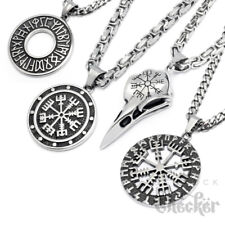 Ciondolo acciaio inox protezione rune vegvisir uccellino vichingo uomo gioielli collana