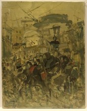 Painting Gemalt DIPINTO OLIO su Tela Alvaro DANTI "Processione" 40x50 ARCHIVIATO