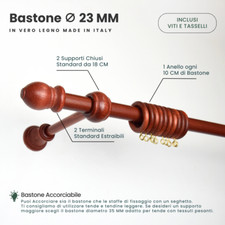 BASTONI PER TENDE DI LEGNO BASTONE TENDA A STRAPPO mm 23 VARI COLORI E MISURE