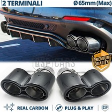 2 Terminali Scarico DOPPI Tondi H Auto in VERO CARBONIO per Marmitte Dritte 65mm