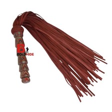 Frusta in Pelle Spessa con 50 Code Manico Intagliato Fatta a Mano