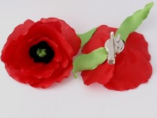 Fermaglio e spilla per capelli in tessuto con fiori fatti a mano, "fatto a mano", rosso, seta