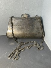 Borsa a tracolla vintage RODO metallo spazzolato argento pochette strass rara