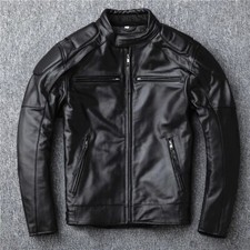 Giubotto Moto Pelle Vintage Cafè Racer Con protezioni morbide 5XL ~(54/56) Nero.