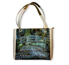 Borsa donna in pelle dipinta a mano borsa in pelle MONET "Il ponte giapponese" verde