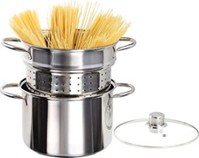 SET PENTOLA CON CESTELLO SCOLAPASTA ACCIAIO INOX X INDUZIONE CUCINARE MULTIUSO 