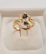 Anello donna Vintage Oro giallo 18 Kt zaffiro blu brillantini Mis. 13 Ring Gold