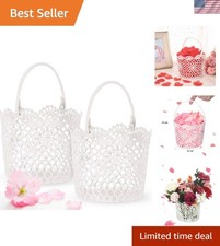 Flower Girl Basket Wedding Decor Petal Confetti Pink White Classic Style 2pcs