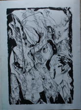 Composition en noir et blanc lithographie signée Ugo Maffi Italie 1939/2012