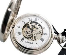 Orologio Da Tasca Lowell Meccanico A Corda Scheletrico Placcato Oro + Catena