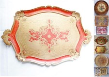 VASSOIO in LEGNO DECORATO e LACCATO , forma OVALE cm 42 e altri, vendita singola