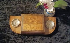 Porta Sigarette Vintage In Legno. Intarsio E Cornice A Micromosaico. Anni 30/50