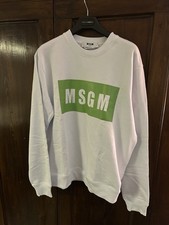 MSGM Felpa  Garzata Nuova Uomo Size L Colore Bianco Con Logo Verde