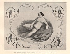 Caricatura erotica dei desideri dei vari partiti nel 1848 stampa erotica