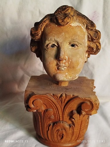 Testa putto legno - in, occhi
