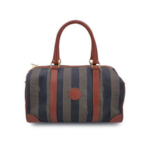 Autentica borsa Fendi vintage Pequin a righe tela pelle marrone Boston