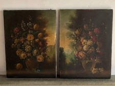 COPPIA QUADRI fine 800 OLIO SU TELA 30x40 OIL ON CANVAS 1800 natura morta firma