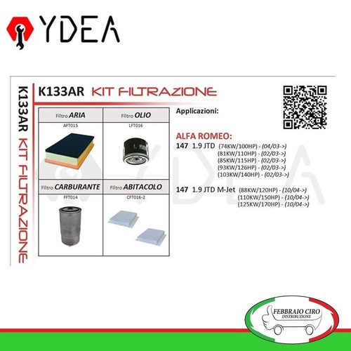 Kit filtrazione alfa romeo 147 - romeo,