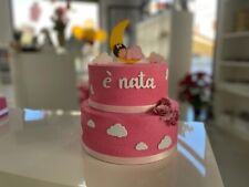 Torta scenografica finta nascita viso fiori rosa battesimo gomma eva POLISTIROLO