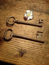 Coppia Grandi Chiavi Antiche Da Collezione Forgiate A Mano