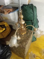 Lampadario vintage a 3 luci in ottone e vetro satinato - stile classico floreale