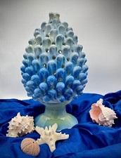 Lume A Forma Di Pigna Siciliana in Ceramica di Caltagirone Blue Azzurro Sfumato