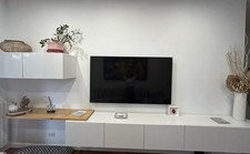 Parete attrezzata mobile soggiorno TV con mensola e modulo sospeso  bianco