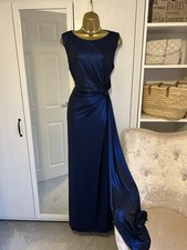 Abito da sera lungo drappeggiato blu scintillante Phase Eight UK 16 ballo festa crociera