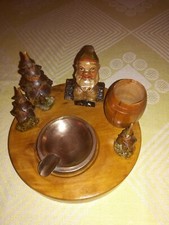 Anri Legno Intagliato Posacenere Rarissimo Nano Gnomo 