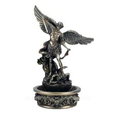 San Michele Arcangelo con vasca acqua santa bronzo fuso a freddo e resina decorazione parete